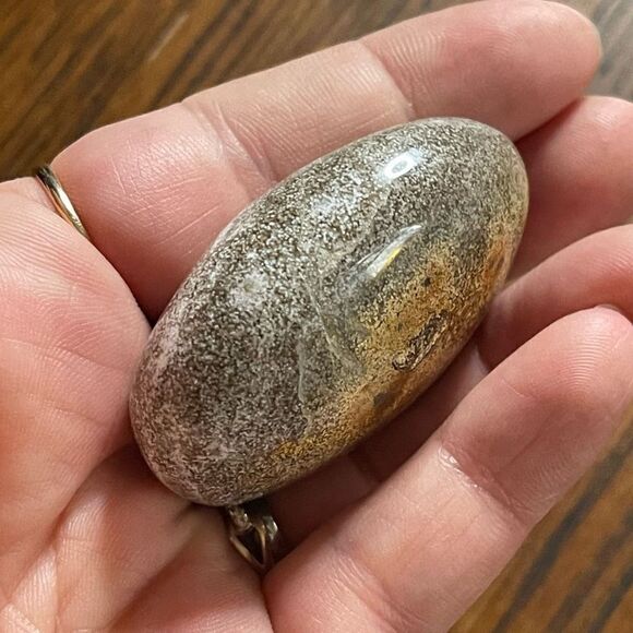 Ocean Jasper palm stone crystal natural white green speckled orbs dots yellow - Picture 7 of 10